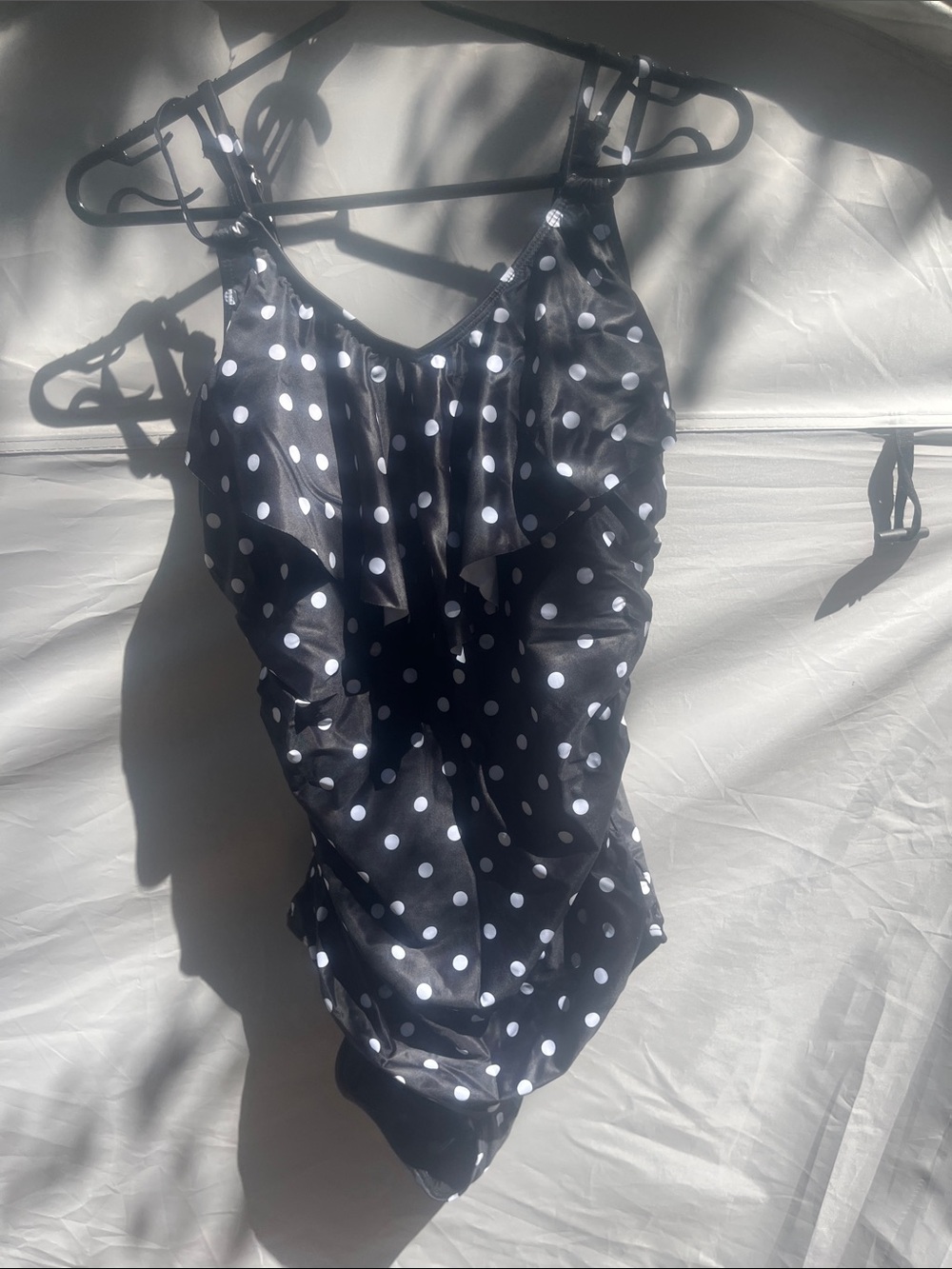 Classic Black & White Polka Dot Ruffle One-Piece Swimsuit
